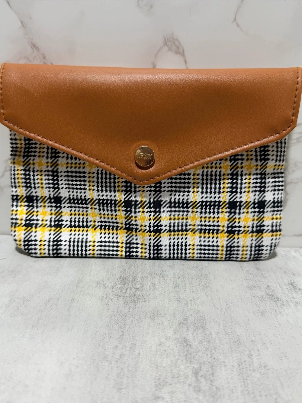 Ipsy y2k Tan and Yellow Plaid Envelope Clutch - Women's Bag